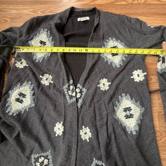 Lucky Bliss Open Front Cardigan Gray Cream Aztec Pattern women’s medium - Picture 6 of 9
